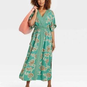 Knox Rose Green Printed Kaftan A-Line Dress 2X